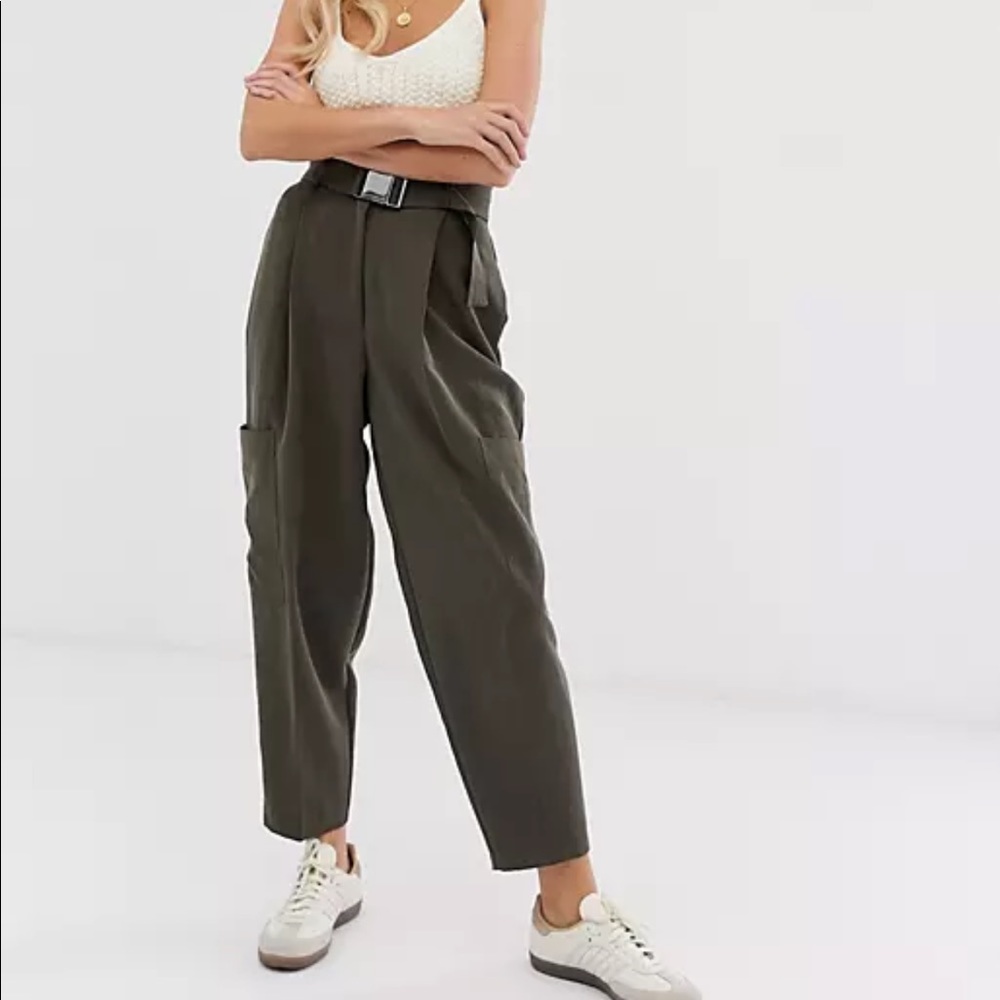ASOS Green seatbelt tapered pants